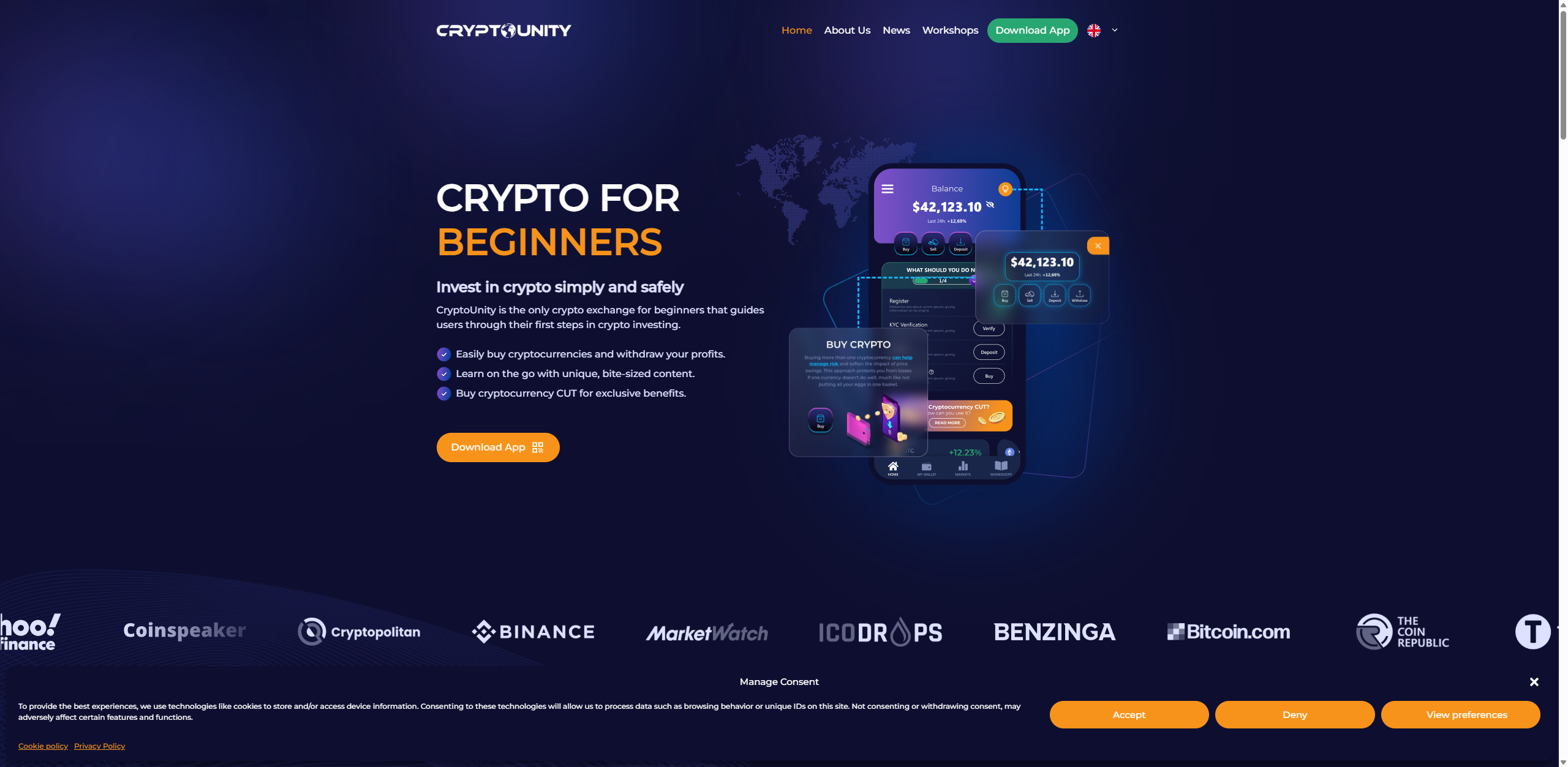 CryptoUnity platform screenshot